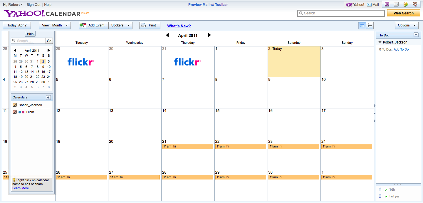 Yahoo! Calendar Visual Design Portfolio